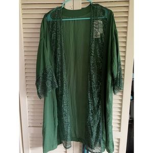 Emerald Kimono w/Lace Trim Free Size